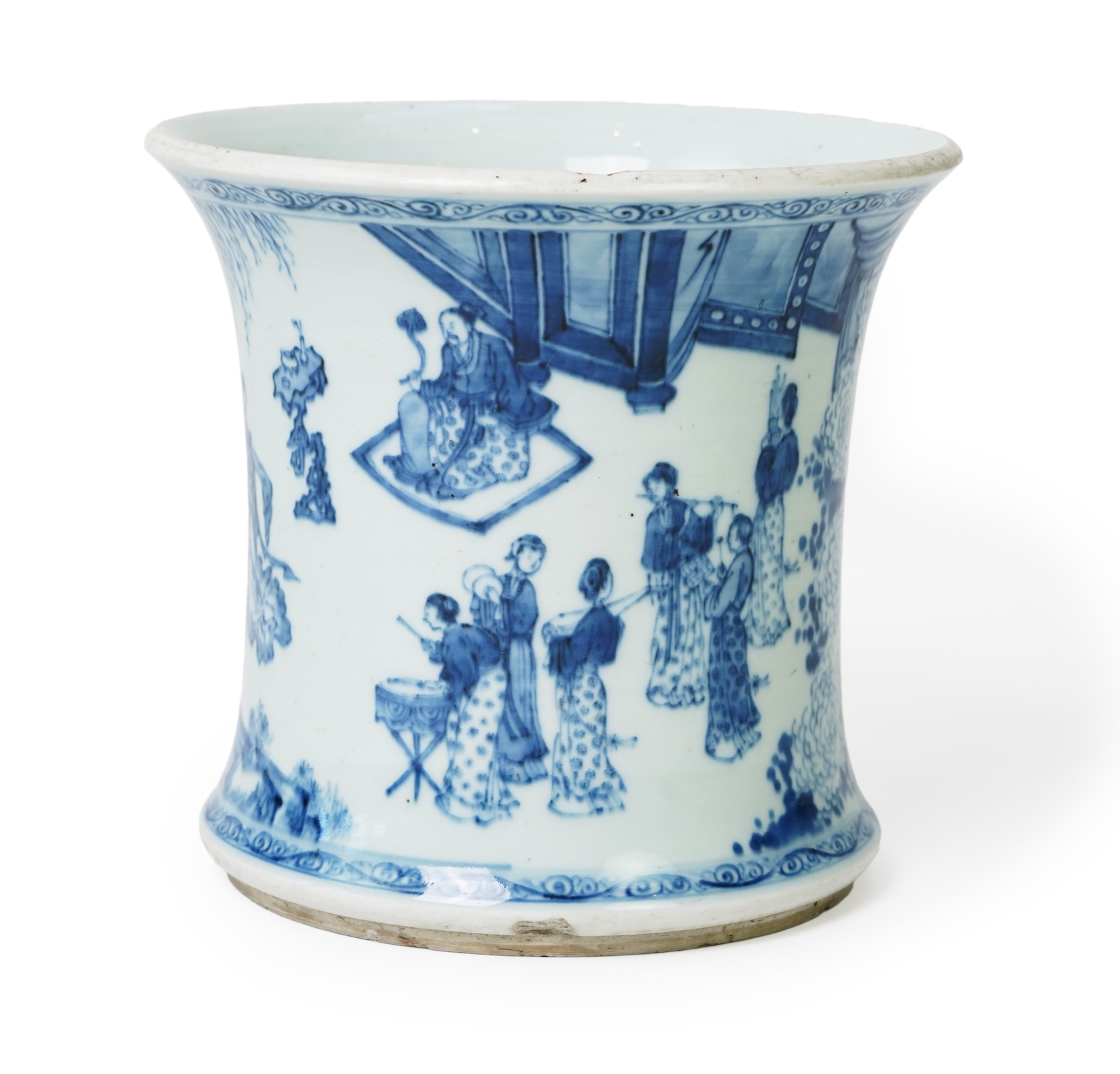A Chinese blue and white 'ladies' brush pot, possibly Kangxi period